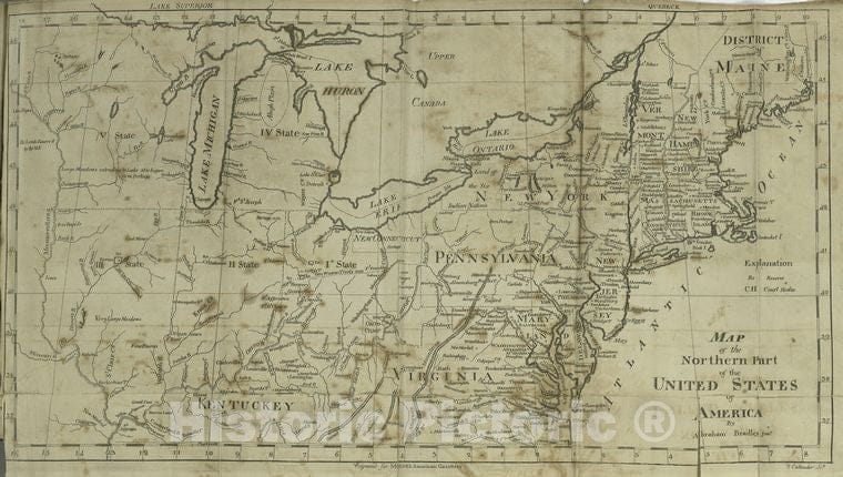 Historic Map - 1797 Northeastern States, Map Of The Northern Part Of The United States Of America - Vintage Wall Art