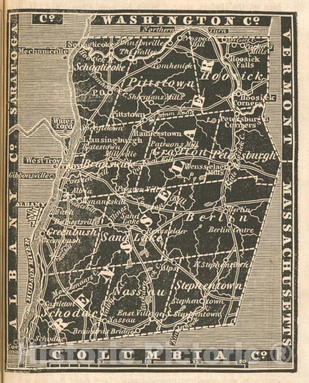 Historic 1838 Map - Rensselaer County. - New York (State) - Rensselaer County (N.Y.) - Atlases Of The United States - New York Atlas. - Vintage Wall Art