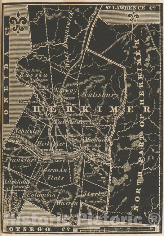 Historic 1838 Map - Herkimer County. - New York (State) - Herkimer County (N.Y.) - Atlases Of The United States - New York Atlas. - Vintage Wall Art