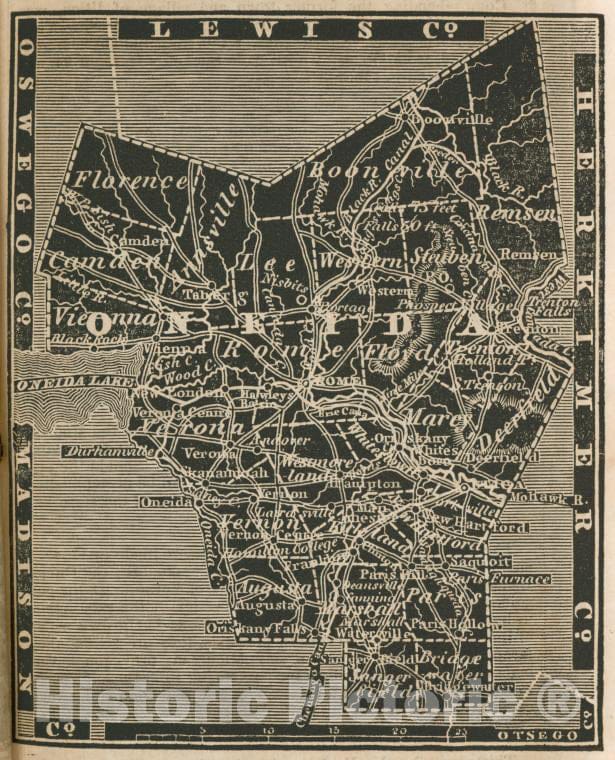 Historic 1838 Map - Oneida County. - New York (State) - Oneida County (N.Y.) - Atlases Of The United States - New York Atlas. - Vintage Wall Art