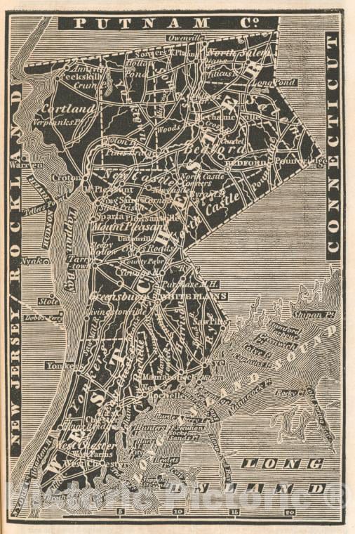 Historic 1838 Map - Westchester County. - New York (State) - Westchester County (N.Y.) - Atlases Of The United States - New York Atlas. - Vintage Wall Art