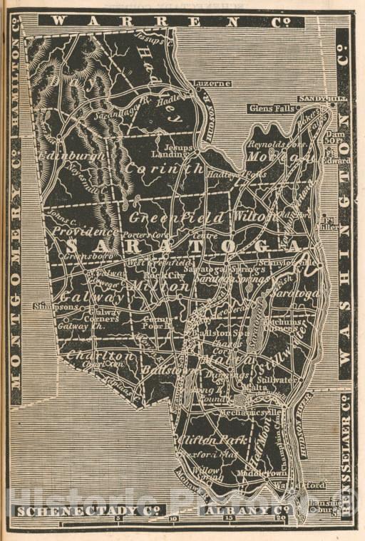 Historic 1838 Map - Saratoga County. - New York (State) - Saratoga County (N.Y.) - Atlases Of The United States - New York Atlas. - Vintage Wall Art