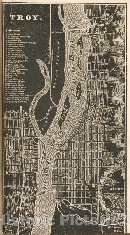 Historic 1838 Map - Troy. - New York (State) - Troy (N.Y.) - Atlases Of The United States - New York Atlas. - Vintage Wall Art