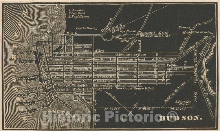 Historic 1838 Map - Hudson. - New York (State) - Hudson (N.Y.) - Atlases Of The United States - New York Atlas. - Vintage Wall Art