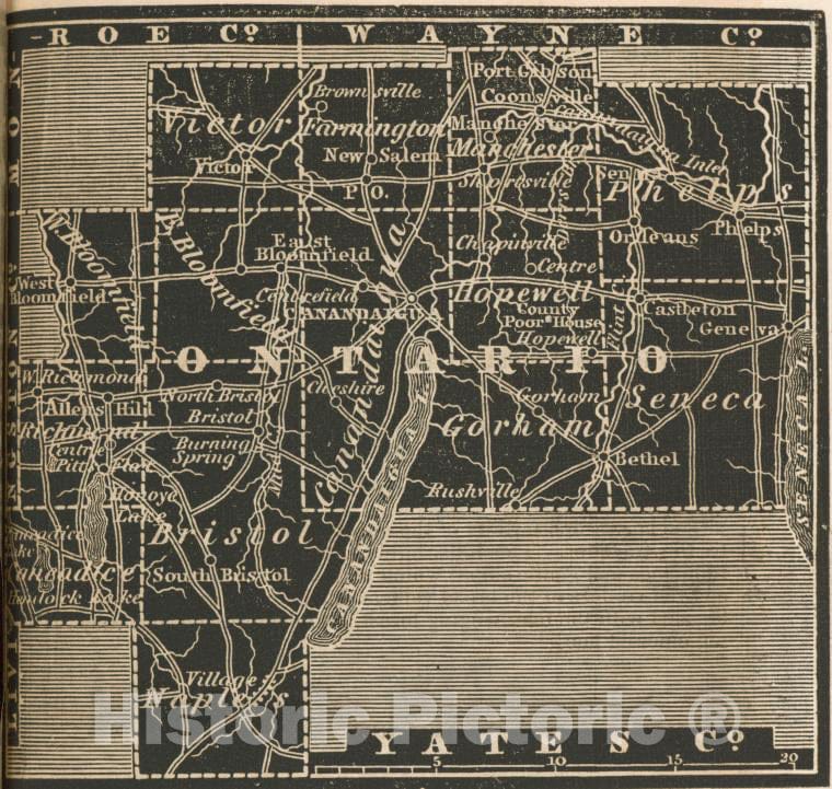 Historic 1838 Map - Ontario County. - New York (State) - Ontario County (N.Y.) - Atlases Of The United States - New York Atlas. - Vintage Wall Art