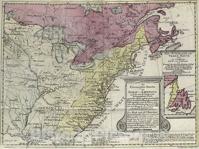 Historic Map - 1785 The United States Of North America: According To The Charter Published By Wm. Thread 1783 - Vintage Wall Art