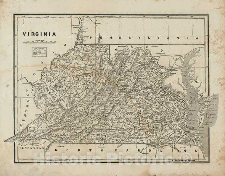 Historic 1842-[1845] Map - Virginia. - United States - Virginia - Atlases Of The United States - Vintage Wall Art