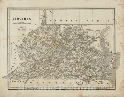 Historic 1842-[1845] Map - Virginia. - United States - Virginia - Atlases Of The United States - Vintage Wall Art