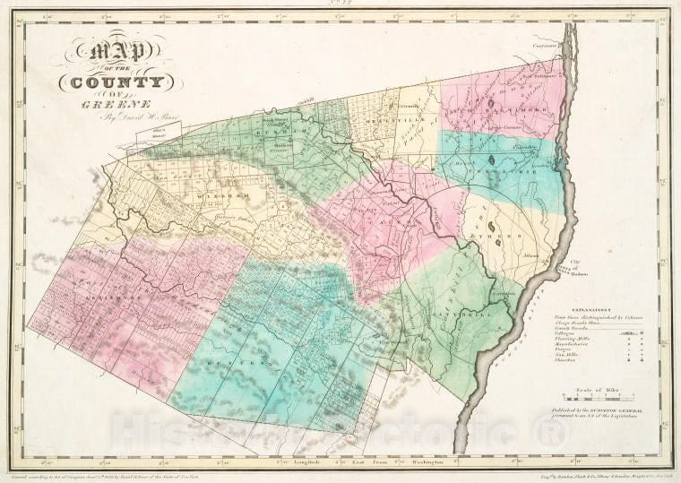 Historic 1829 Map - Map Of The County Of Greene - New York (N.Y.) - New York (State) - Greene County (N.Y.) - Maps - Greene County Atlases Of The United States - Vintage Wall Art