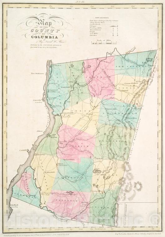 Historic 1829 Map - Map Of The County Of Columbia - New York (N.Y.) - New York (State) - Columbia County (N.Y.) - Atlases Of The United States - Vintage Wall Art