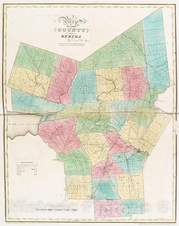 Historic 1829 Map - Map Of The County Of Oneida - New York (N.Y.) - New York (State) - Oneida County - Oneida County (N.Y.) - Atlases Of The United States - Vintage Wall Art