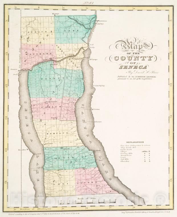 Historic 1829 Map - Map Of The County Of Seneca - New York (N.Y.) - New York (State) - Seneca County - Seneca County (N.Y.) - Atlases Of The United States - Vintage Wall Art