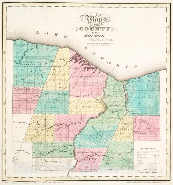 Historic 1829 Map - Map Of The County Of Monroe - New York (N.Y.) - New York (State) - Monroe County (N.Y.) - Maps - Monroe County Atlases Of The United States - Vintage Wall Art