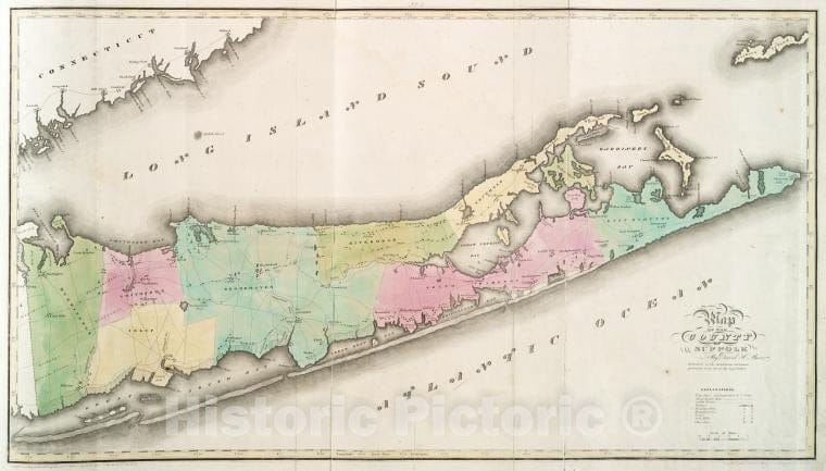 Historic 1829 Map - Map Of The County Of Suffolk - New York (N.Y.) - New York (State) - Suffolk County (N.Y.) - Atlases Of The United States - Vintage Wall Art