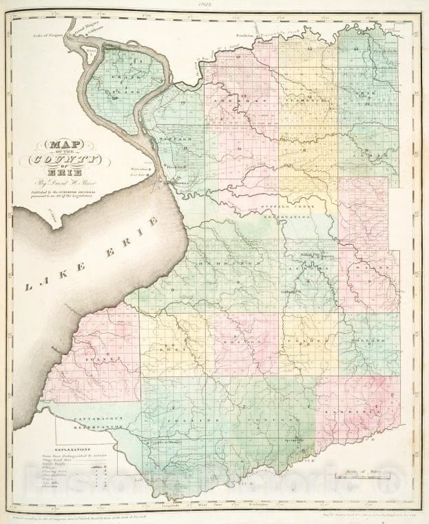 Historic 1829 Map - Map Of The County Of Erie - New York (N.Y.) - New York (State) - Erie County (N.Y.) - Maps - Erie County Atlases Of The United States - Vintage Wall Art