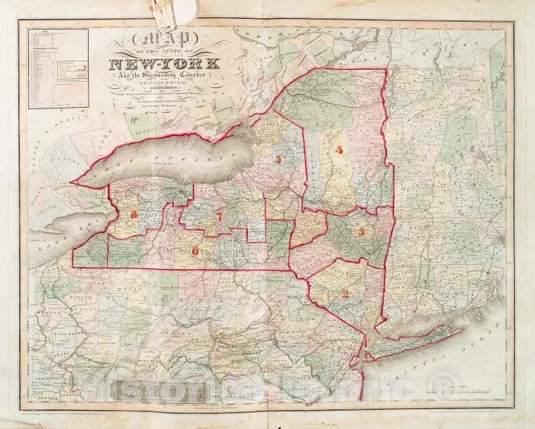 Historic 1841 Map - Map Of The State Of New-York And The Surrounding Country - Vintage Wall Art