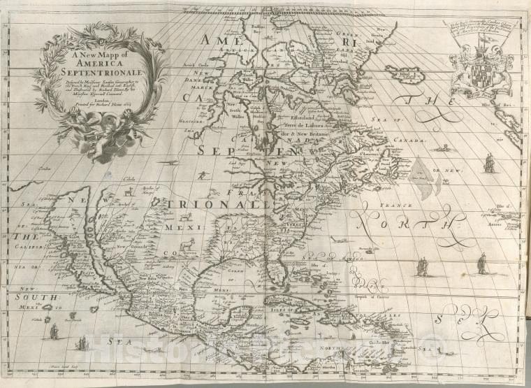 Historic 1670 Map - A New Mapp Of America Septentrionale - North America - North America - Maps - Early Works To 1800 - Vintage Wall Art