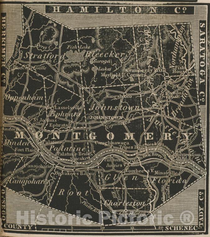 Historic 1838 Map - Montgomery County. - New York (State) - Montgomery County (N.Y.) - Atlases Of The United States - New York Atlas. - Vintage Wall Art