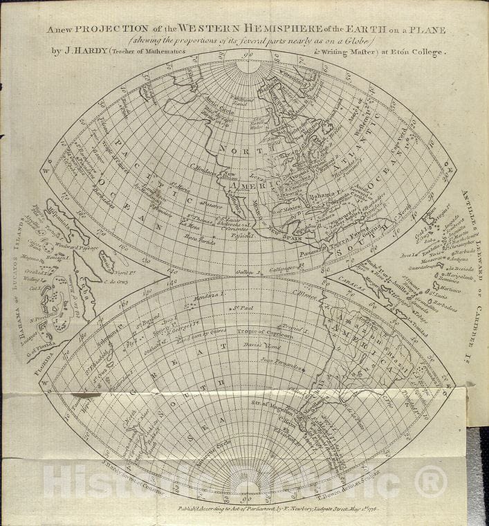 Historic Map - 1776 A New Projection Of The Western Hemisphere Of The Earth On A Plane : (Showing The Proportions Of Its Several Parts Nearly As On A Globe) - Vintage Wall Art