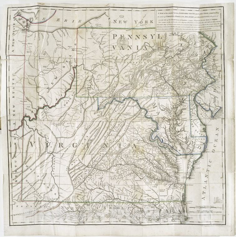 Historic 1785 Map - A Map Of The Country Between Albemarle Sound And Lake Erie : Com - Vintage Wall Art