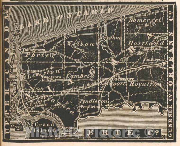 Historic 1838 Map - Niagara County. - New York (State) - Niagara County (N.Y.) - Atlases Of The United States - New York Atlas. - Vintage Wall Art