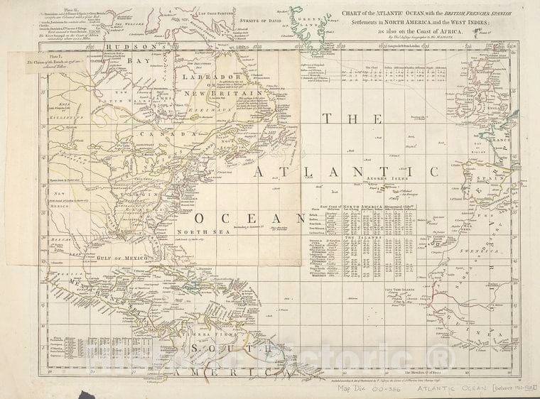 Historic 1762 Map - Chart Of The Atlantic Ocean, With The British, French, Spanish - Vintage Wall Art