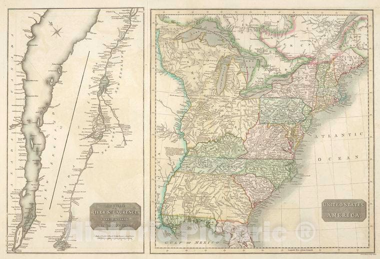 Historic 1817 Map - The Course Of The River St. Laurence : From Lake Ontario, To Man - Vintage Wall Art