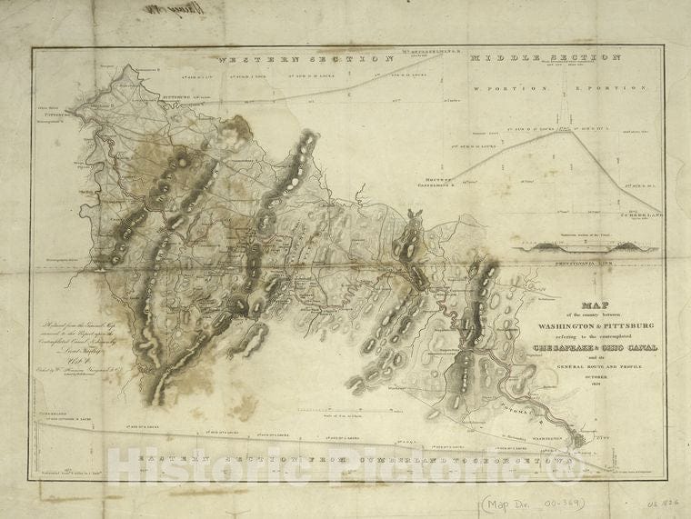 Historic 1826 Map - Map Of The Country Between Washington & Pittsburg Refering To Th - Vintage Wall Art