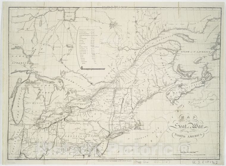 Historic 1813 Map - Map Of The Seat Of War In North America - North America - Northeastern States - Maps Of North America. - Vintage Wall Art