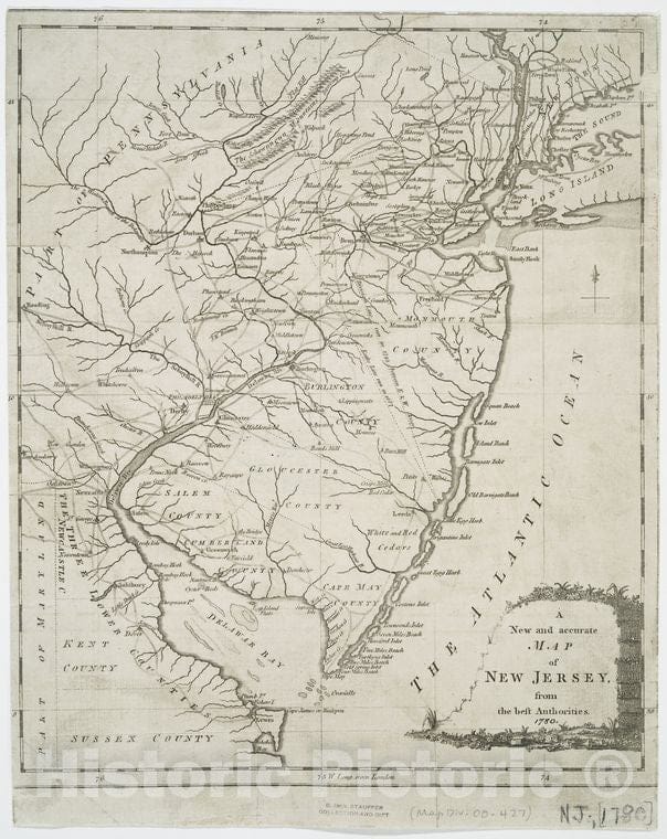 Historic 1780 Map - A New And Accurate Map Of New Jersey : From The Best Authorities. - New Jersey - Maps - Early Works To 1800Maps Of North America. - Vintage Wall Art