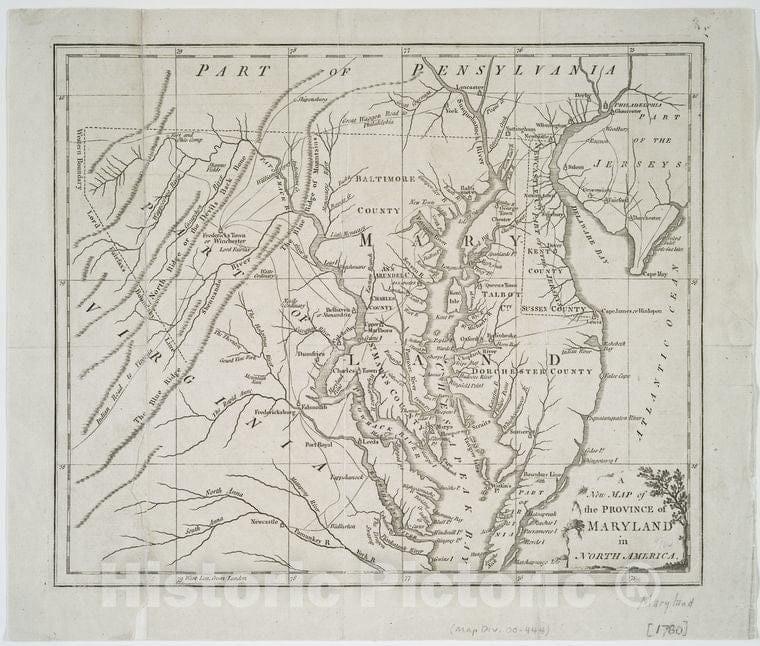 Historic Map - 1780 The Province Of Maryland In North America. - Vintage Wall Art