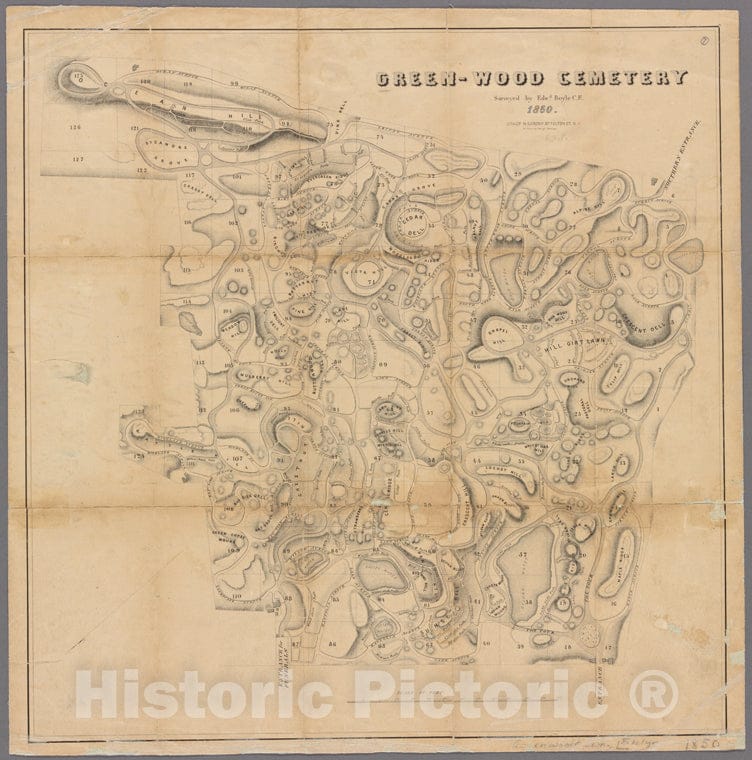 Historic 1850 Map - Green-Wood Cemetery - Brooklyn (New York, N.Y.) - New York (N.Y.) - New York (State) - New Yorkmaps Of New York City And State - Brooklyn - Vintage Wall Art