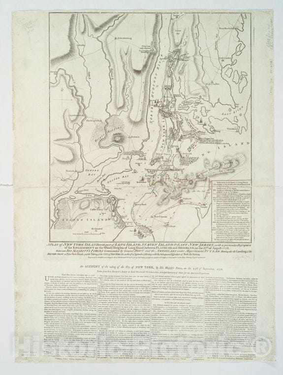 Historic 1776-10-19 Map - A Plan Of New York Island, With Part Of Long Island, Staten Isla - Vintage Wall Art, V2