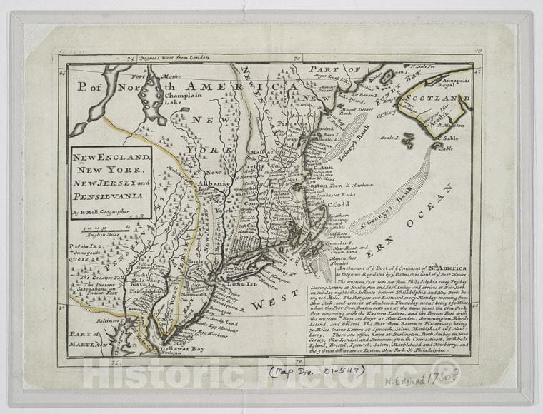 Historic 1732 Map - New England, New York, New Jersey And Pensilvania - Vintage Wall Art