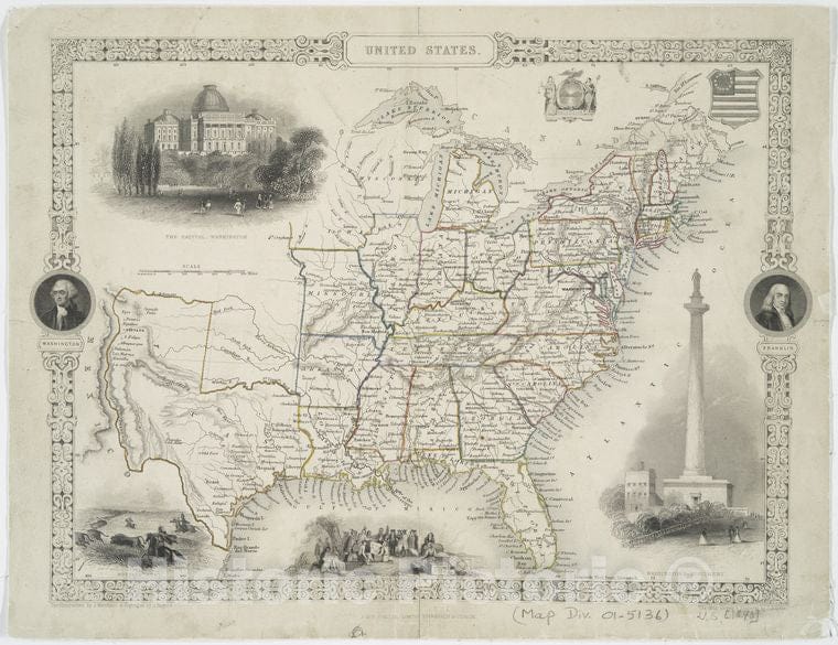 Historic 185-? Map - United States - United States - Maps-Maps Of North America. - Vintage Wall Art