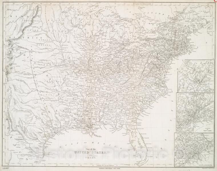 Historic 1844 Map - Map Of The United States And Texas - United States - Texas - Texas - Maps - United States - Maps Of North America. - Vintage Wall Art