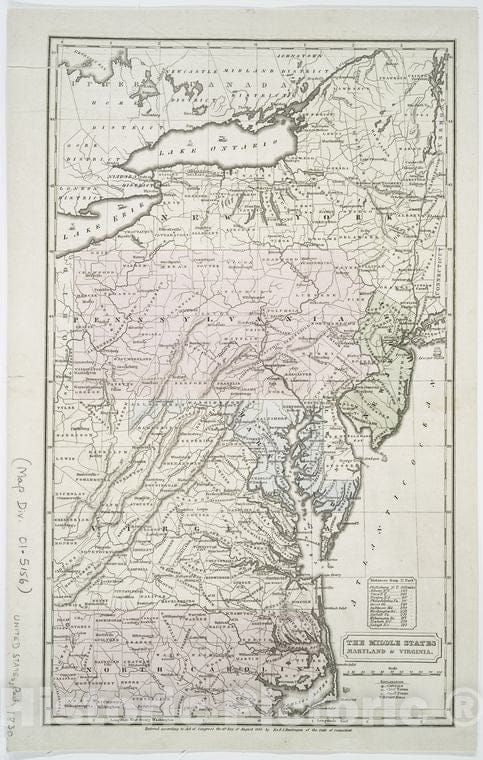 Historic Map - 1830 Middle States : Maryland & Virginia. - Vintage Wall Art