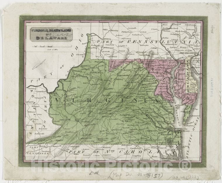 Historic 1833 Map - Virginia, Maryland And Delaware. - Virginia - Maps - Delaware - Maps - Maryland - Maps Of North America. - Vintage Wall Art