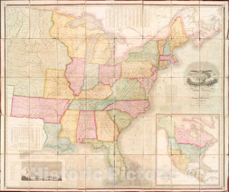 Historic C. 1825 Map - Map Of The United States Of North America - United States - Maps - North America - Maps Of North America. - Vintage Wall Art