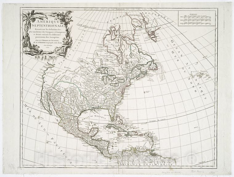 Historic Map - 1758 North America, Amerique Septentrionale : Dressee Sur Les Relations Les Plus Modernes Des Voyageurs Et Navigateurs - Vintage Wall Art