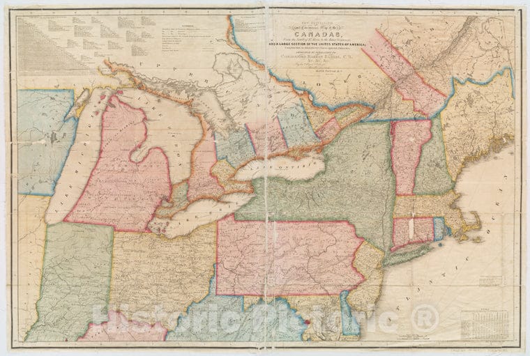 Historic 1834 Map - New Travelling And Commercial Map Of The Canadas : From The Saul - Vintage Wall Art