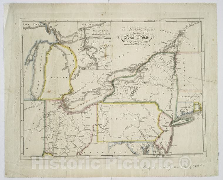 Historic 1815 Map - A New Map Of The Seat Of War - United States - History - War Of 1812 - Maps Of North America. - War Of 1812 - Vintage Wall Art