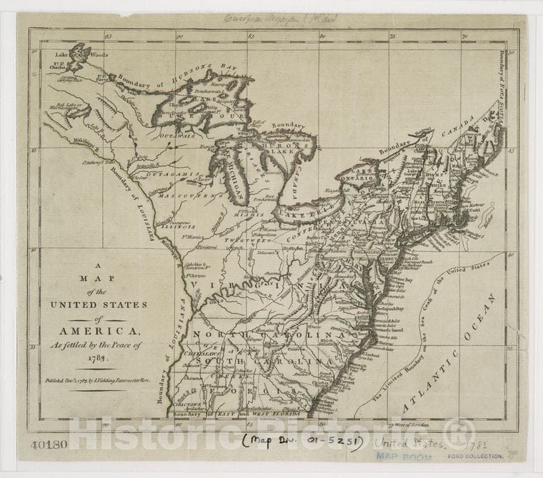 Historic Map - 1785 United States Of America, As Settled By The Peace Of 1783. - Vintage Wall Art