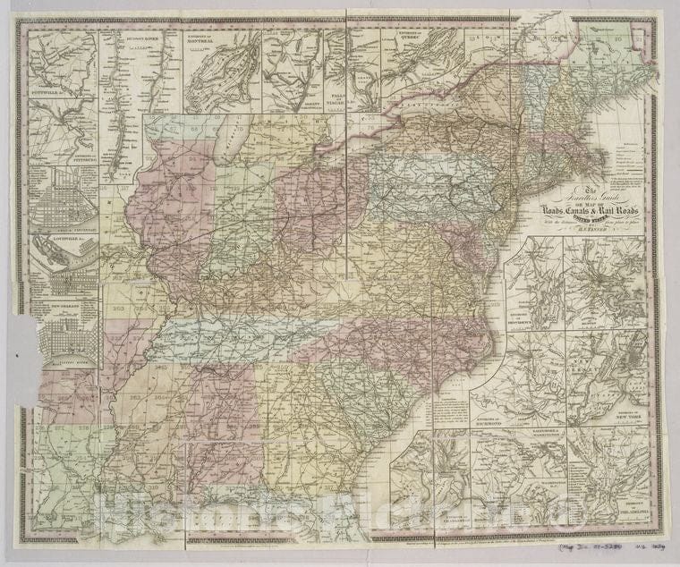 Historic Map - 1836 The Travellers Guide, Or, Map Of The Roads, Canals & Rail Roads Of The United States, With The Distances From Place To Place - Vintage Wall Art