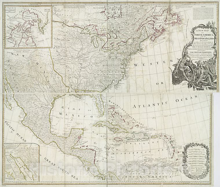 Historic 1794 Map - A New Map Of North America With The West India Islands : Divided - Vintage Wall Art