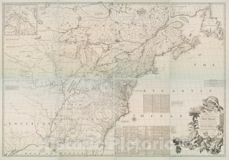 Historic 1773 Map - A Map Of The British And French Dominions In North America : Wit - Vintage Wall Art