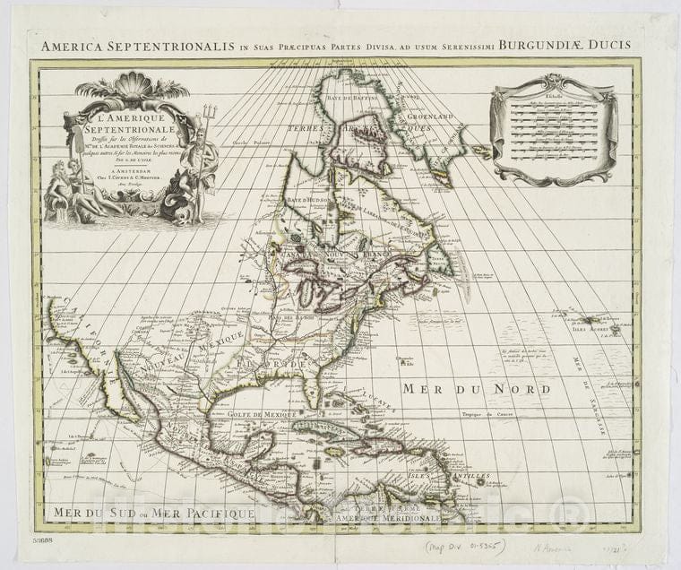 Historic Map - 1721 North America, L'Amerique Septentrionale : Dressee Sur Les Observations De Mrs. De L'Academie Royale Des Sciences - Vintage Wall Art