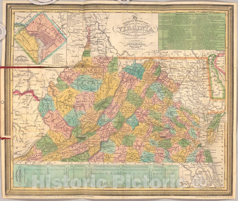 Historic 1836 Map - The Tourist'S Pocket Map Of The State Of Virginia : Exhibiting I - Virginia - Maps - Virginia - Vintage Wall Art