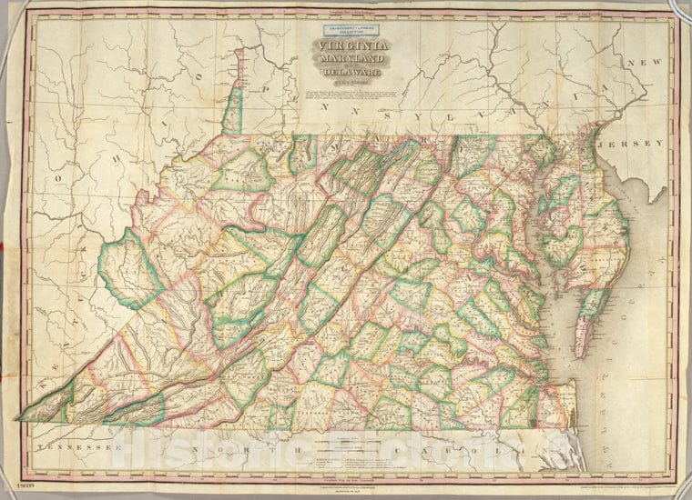 Historic 1827 Map - Virginia, Maryland, And Delaware - Virginia - Maps - Delaware - Maps - Maryland - Maps Of North America. - Vintage Wall Art