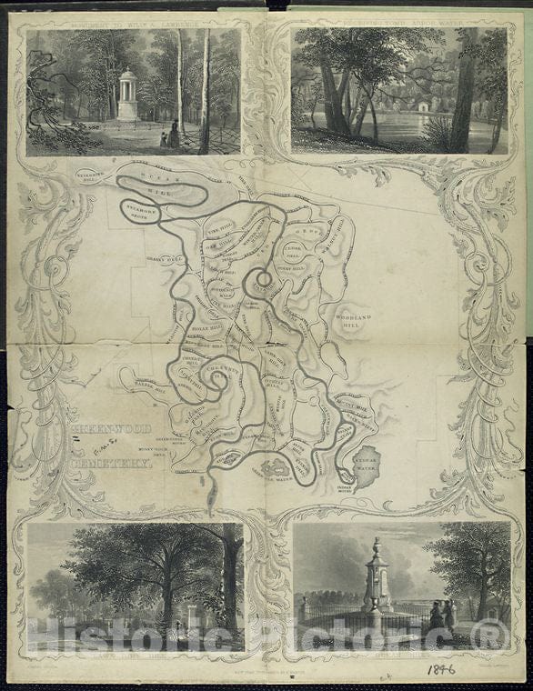 Historic 1846 Map - Green-Wood Cemetery - Brooklyn (New York, N.Y.) - New York (N.Y.) - New York (State) - New Yorkmaps Of New York City And State - Brooklyn - Vintage Wall Art